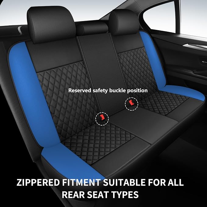 Blue Car Seat Covers, Breathable and Waterproof Seat Cover Full Set, PU Premium - Image 8