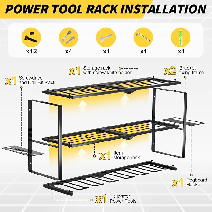 Large Power Tool Organizer Wall Mount, 3 Layer Heavy Duty Tool Storage Rack - Image 2