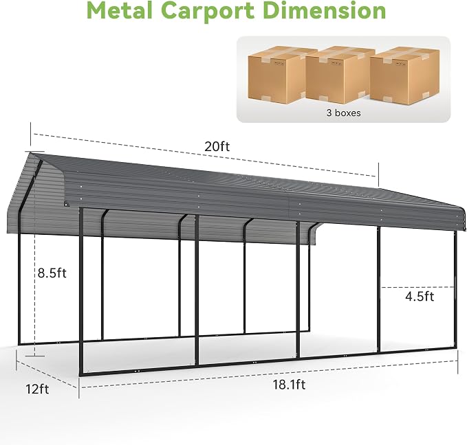 Real Relax 12x20FT Heavy Duty Metal Carport, Outdoor Carport Canopy - Image 6