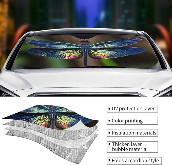 Dragonfly Car Windshield Sunshade Front Window Sun Visor Protector Foldable - Image 4