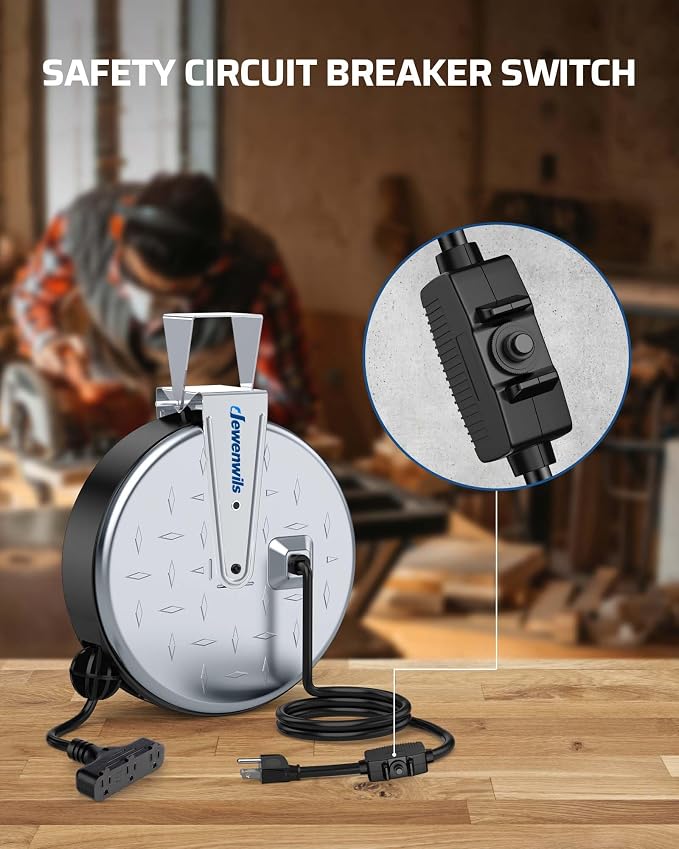 DEWENWILS 30 Ft Retractable Extension Cord Reel, Ceiling/Wall Mount 16/3 Gauge - Image 7