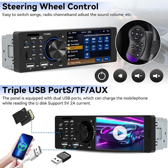 Single Din Touch Screen Car Radio - Image 6