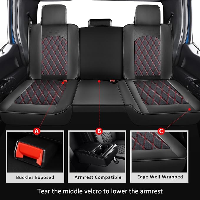MIROZO Ram Seat Covers Full Set, Faux Leather Truck Seat Covers Compatible - Image 4