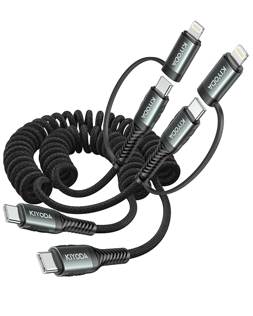 Coiled USB C to USB C and Lightning Cable 2 in 1, 3FT 2Pack Braided Cord Fast by KIYODA