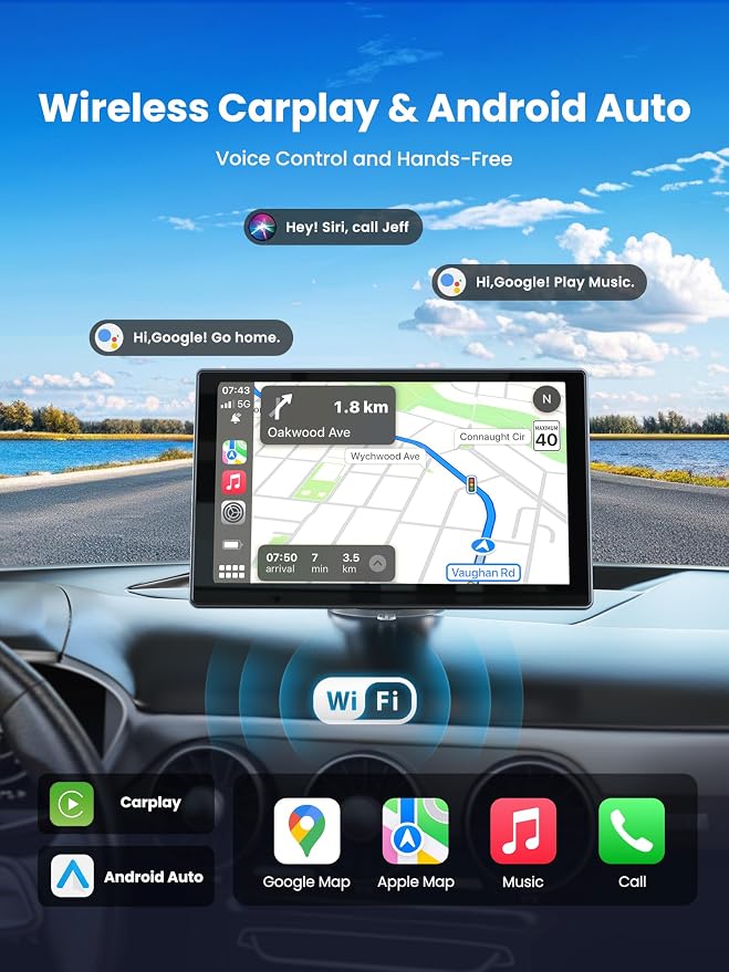 Portable CarPlay Screen for Car, 4K Dash Cam, 1080P Backup Camera, GPS - Image 4