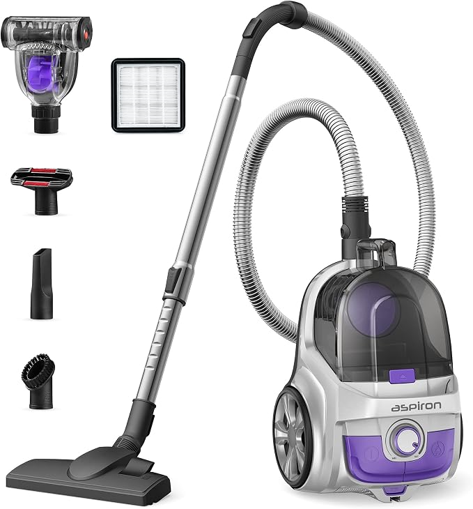 Aspiron Canister Vacuum, Upgraded 1600W Bagless Canister Vacuum Cleaner by aspiron