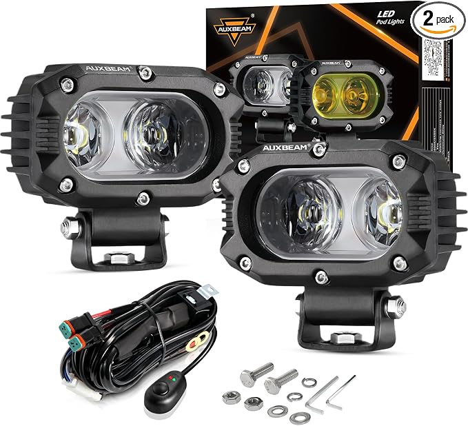 Auxbeam 4 Inch LED Light Pods, 60W Square Offroad Driving Light Super Bright by Auxbeam