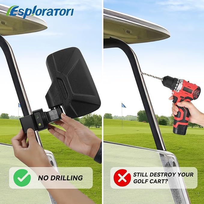 Upgraded Golf Cart Side Mirrors Full Package Tube&No Drilling, Fit - Image 3