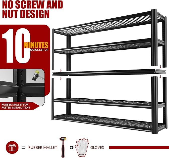 60" W Garage Shelving 5-Tier Storage Shelves Adjustable Metal Shelving Units - Image 9