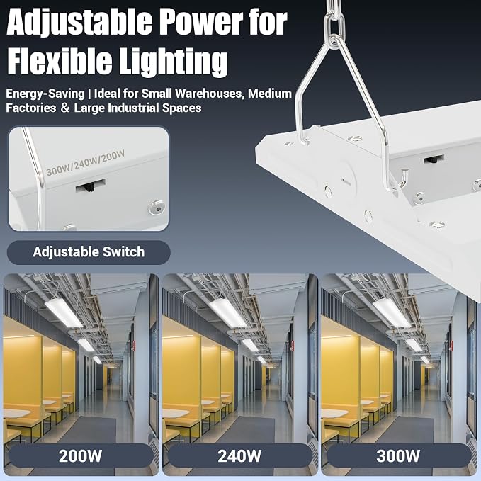LED Linear Shop Lights 300W, 45000LM Led High Bay Lights 5000K Daylight 120-277V - Image 4