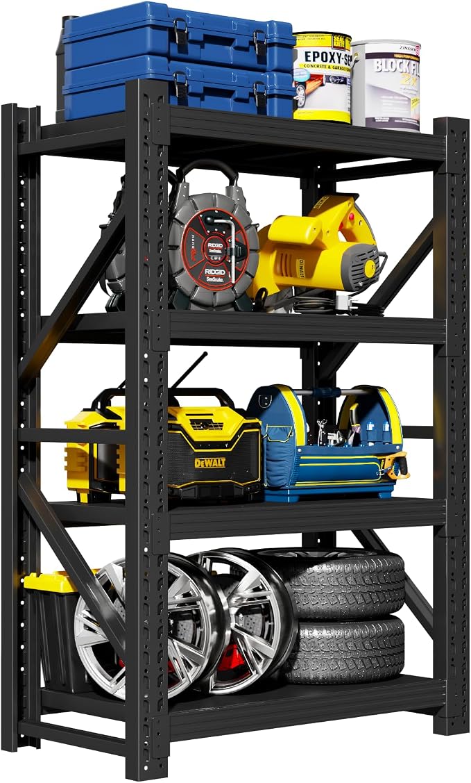 Garage Shelving Unit, 4 Tier Heavy Duty Racks, Easy Assembly, Metal Racks by Pokoke