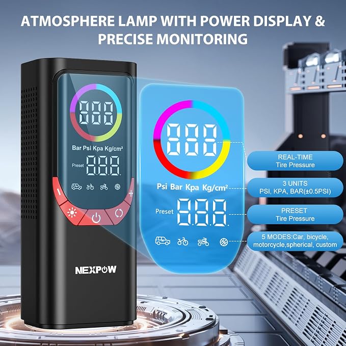 NEXPOW NP17 Portable Air Compressor, 150 PSI Digital Tire Inflator, Fast - Image 4