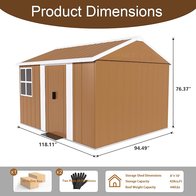 10 x 8 FT Outdoor Storage Shed, Metal Garden Tool Shed - Image 8