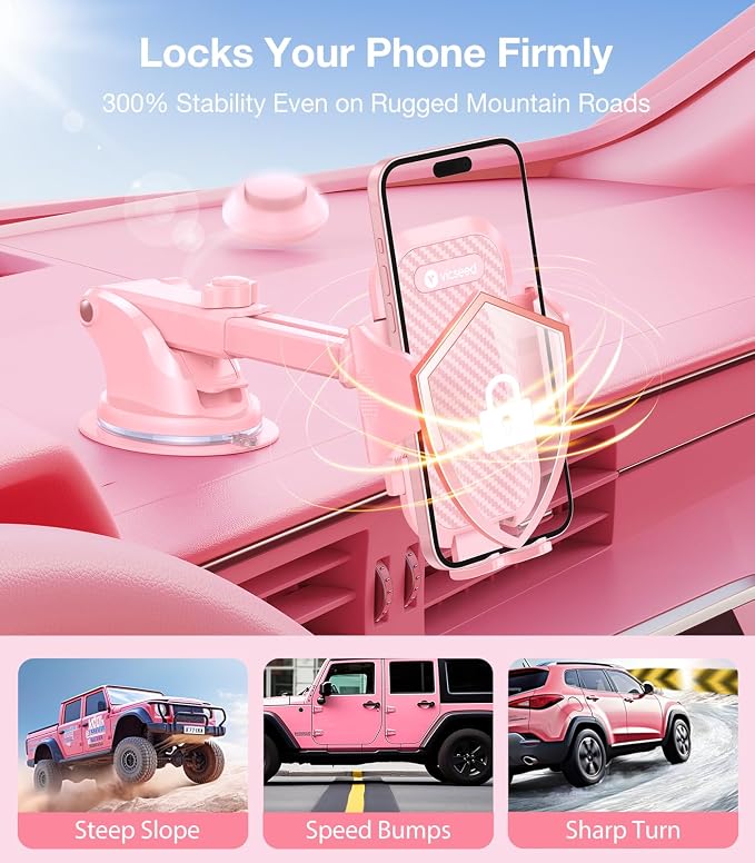 VICSEED Pink Phone Holder for Your Car Dashboard Windshield Air Vent Car Phone - Image 3