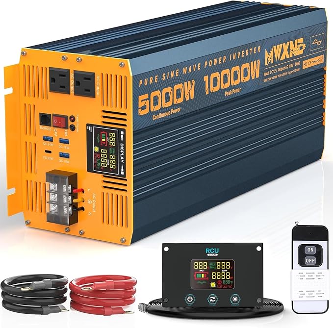 5000 Watt Power Inverter Pure Sine Wave 12V DC to 110V 120V 10000W Peak Heavy by MWXNE
