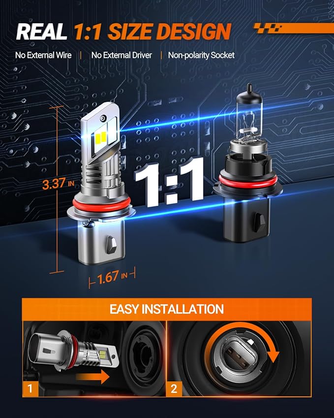 SEALIGHT 9007 HB5 Fog Bulbs, 30000LM 6500K Cool White, 1:1 Mini Size, 9007 Bulb - Image 4