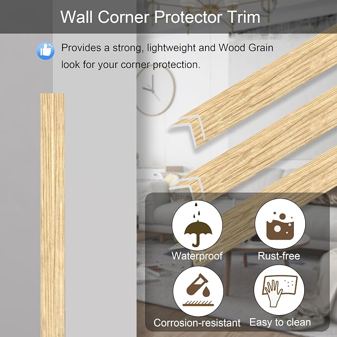 6 Pcs 49" Wall Corner Protector Trim, Oak Wood Grain Edge Strip - Image 2
