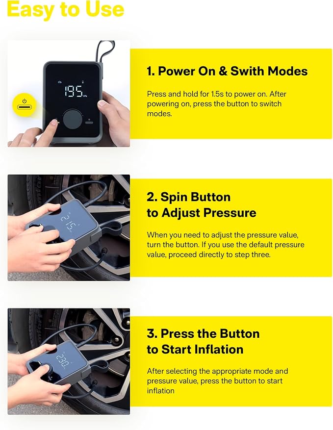 HOTO Tire Inflator Portable, Electric Air Pump Pro - Image 7