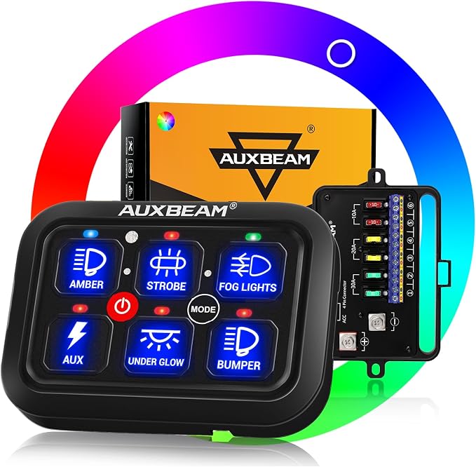 Auxbeam RGB 6 Gang Switch Panel RA60 Auto-Dimmable Switch Panel w/Momentary by Auxbeam