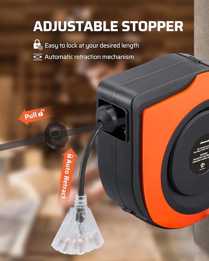 DEWENWILS Retractable Extension Cord Reel, 75 FT Heavy Duty Power Cord - Image 4