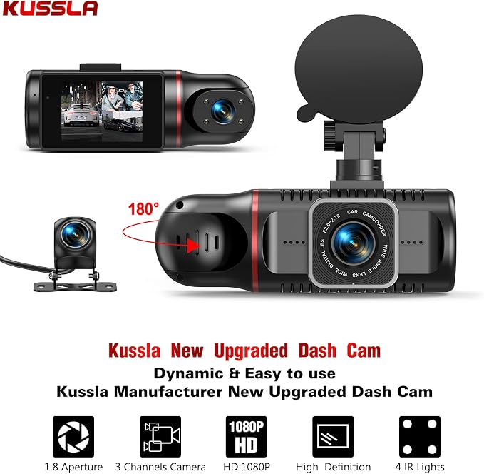 Dash Cam Front and Rear Inside, 1080P 3 Channel Dash Camera - Image 9