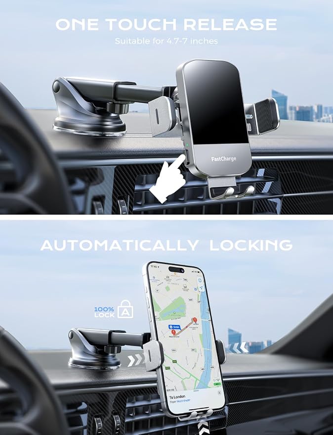 CHGeek Wireless Car Charger, 15W Fast Charging Auto Clamping Car Charger Phone - Image 4