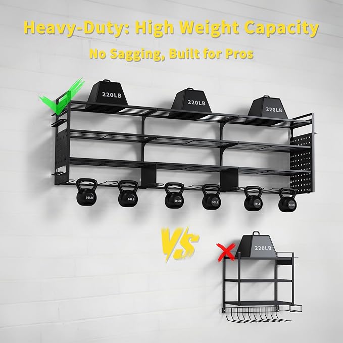 Power Tool Organizer Wall Mount, Pegboard Side Panels, 4 Long Hooks, Large Tool - Image 4
