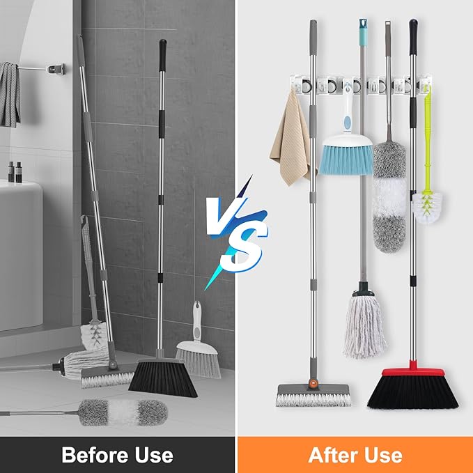 nacena Broom Holder Wall Mount, 2 Packs White Wall Hanging Garden Tool & - Image 4