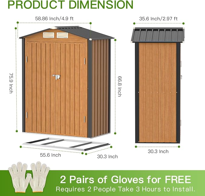Outdoor Storage Shed, 5x3 Ft Metal Steel Tiny House - Image 2