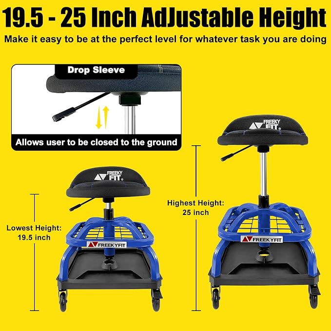 Rolling Shop Stool with Wheels, Garage Work Mechanic Stool with Backrest - Image 3