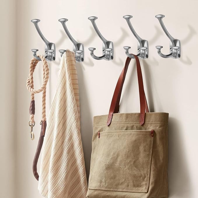 Large Wall Double-Sided Hook 5 Pack Brushed Satin Nickel Hook Decorative Heavy - Image 5