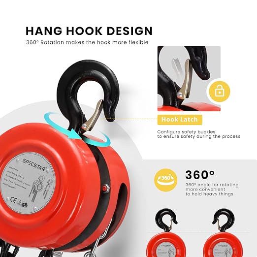 SPECSTAR Hand Chain Hoist 2 Ton 4400 Lbs Capacity 10 Feet - Image 2