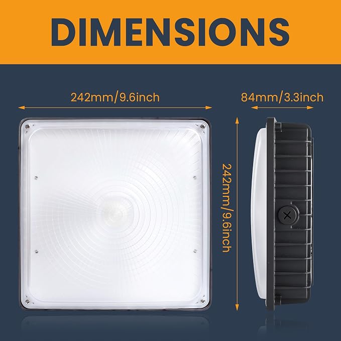 100W LED Canopy Lights 4Pack, 40/60/80/100W Selectable, 15000LM 5000K Square - Image 7