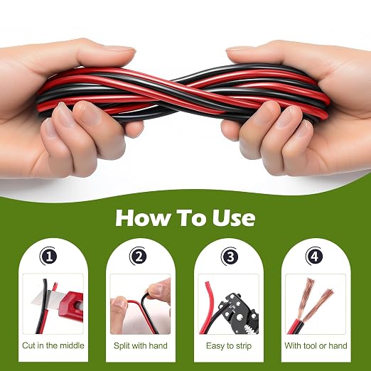 16 Gauge Wire 100FT, 16/2 AWG Red Black Hookup Electrical Wire LED Strips - Image 3