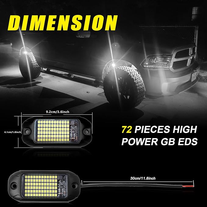 Nicoko 4Pods Pure White 72 Leds SMD Chips 72w High Power Rock Lights Super - Image 2