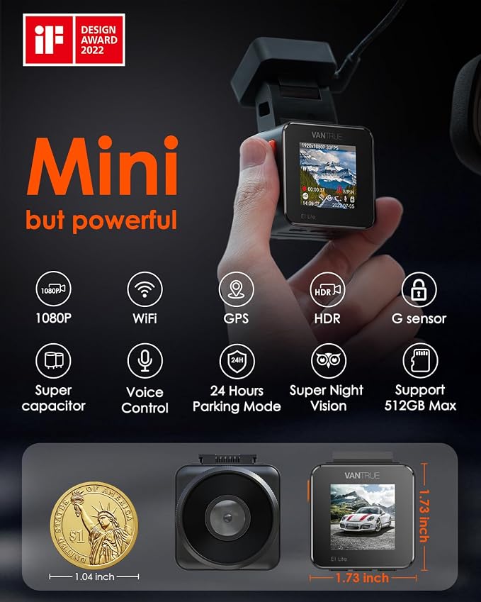 Vantrue E1 Lite 1080P WiFi Mini Dash Cam - Image 2