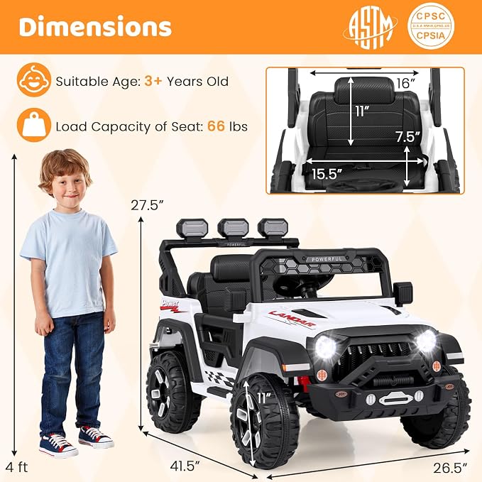Costzon Kids Ride on Truck, 12V Electric Ride on Car - Image 7