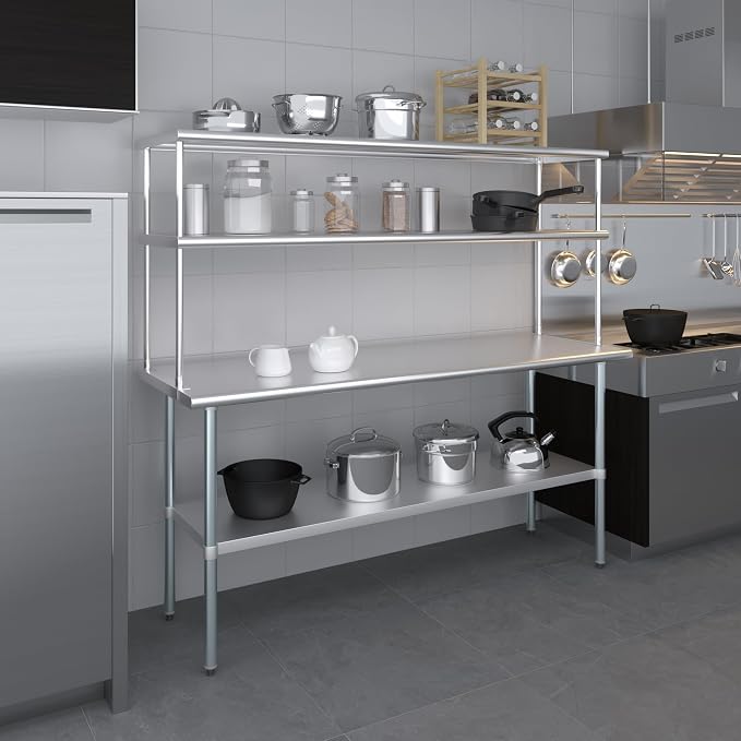 Amgood Stainless Steel Work Table Double Tier Overshelf | Metal Kitchen Prep - Image 6