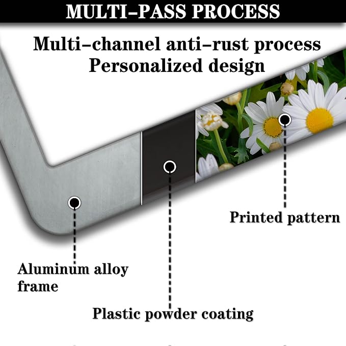 Fun License Plate Frame Cover Multicolor License Plate Frames Daisy Flower - Image 5