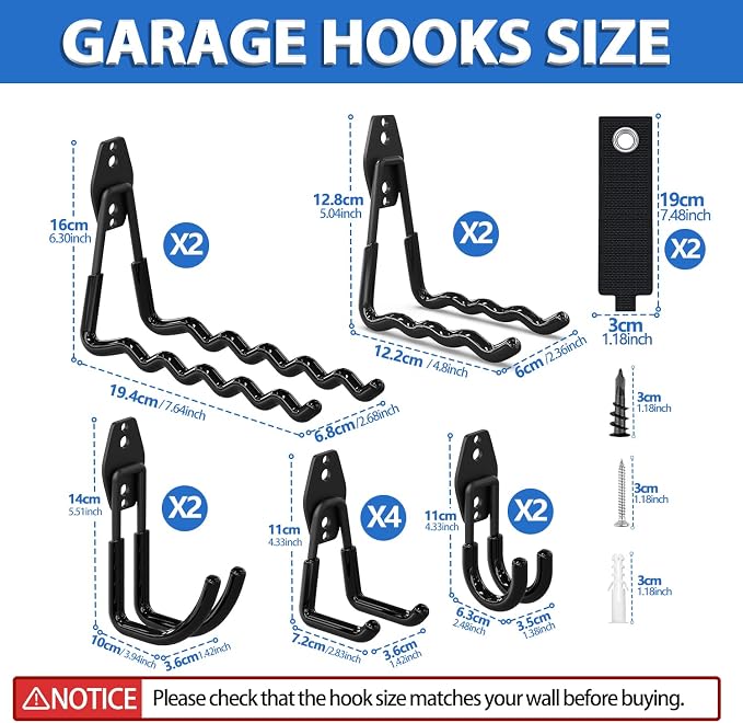Garage Storage Hooks 14PC, Garage Wall Hooks - Image 2