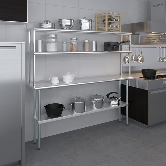 Amgood Stainless Steel Work Table Double Tier Overshelf | NSF - Image 8