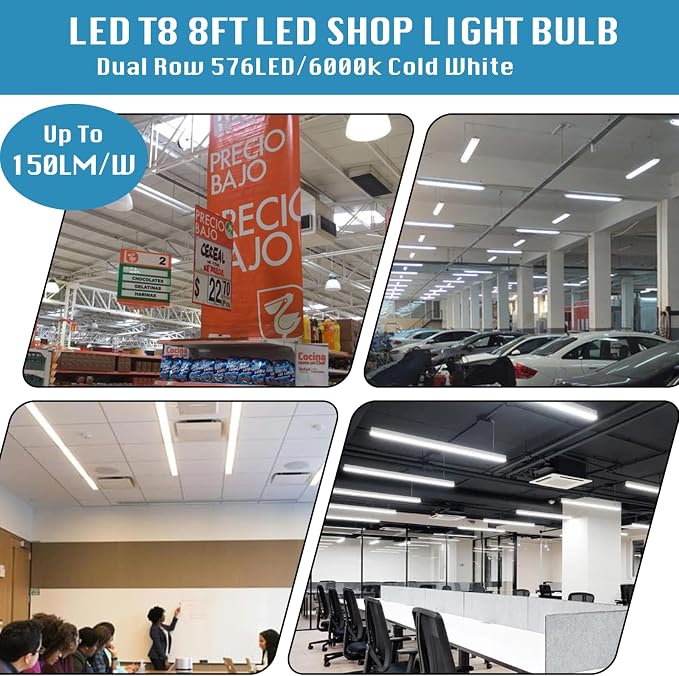 12 Pack, Led Shop Lights, 8FT Led Shop Light, 100W 6000K 15000LM Clear White - Image 4