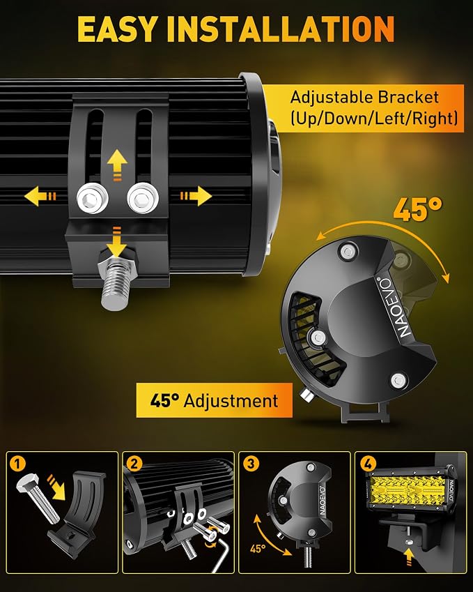 NAOEVO 7 Inch Yellow LED Light Bar, 240W 24, 000LM Offroad Fog/Driving Lights - Image 6