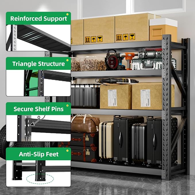 3000LBS Heavy Duty Storage Shelves, 4-Tier Adjustable Garage Organization - Image 3