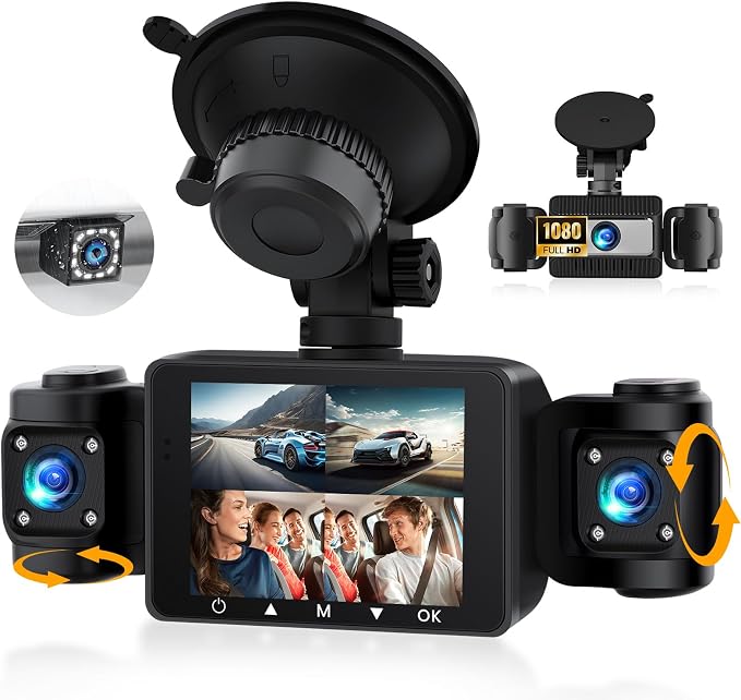 4 Channel Dash Cam Front and Rear Inside Left Right, 2.4 Inch 1080P Dash Camera by AMprimeCarStereoRadio