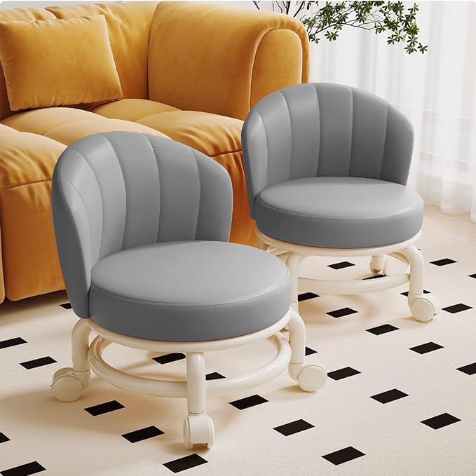 Low Rolling Stool with Backrest, Rolling Pedicure Seat, Low Stool with Wheels - Image 3