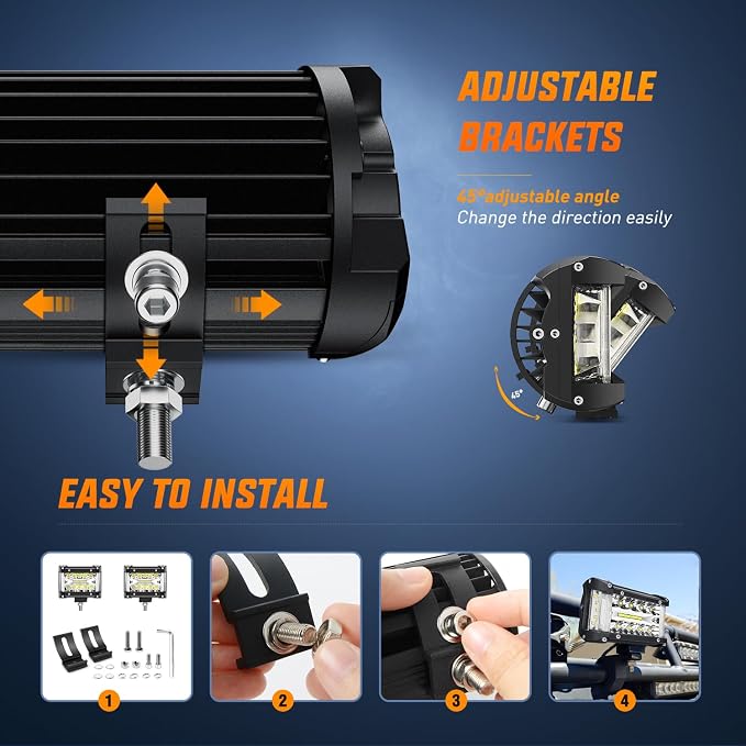 Nilight Side Shooter LED Light Bar 2PCS 4.3 Inch Triple Row Spot Flood Combo - Image 6