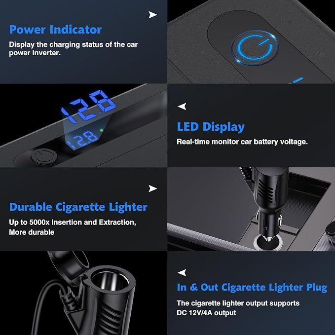 RoyPow 300W Car Power Inverter, DC 12V to 110V AC Power Inverter - Image 8
