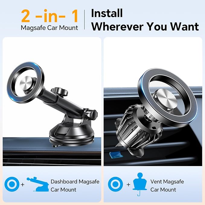 Coolpow for MagSafe Car Mount【Windshield+Vent+Dash】Magnetic Phone Holder for - Image 2