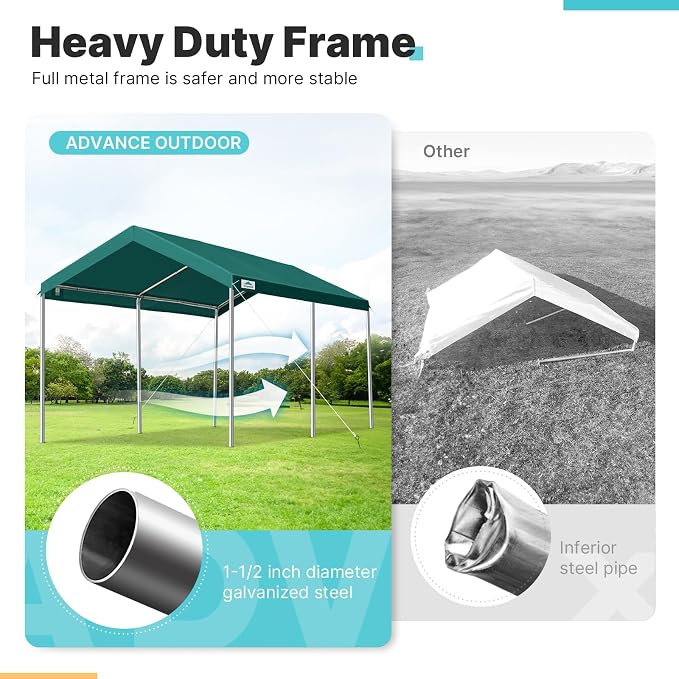 ADVANCE OUTDOOR Adjustable 10x15 ft Heavy Duty Carport Car Canopy Garage Boat - Image 3